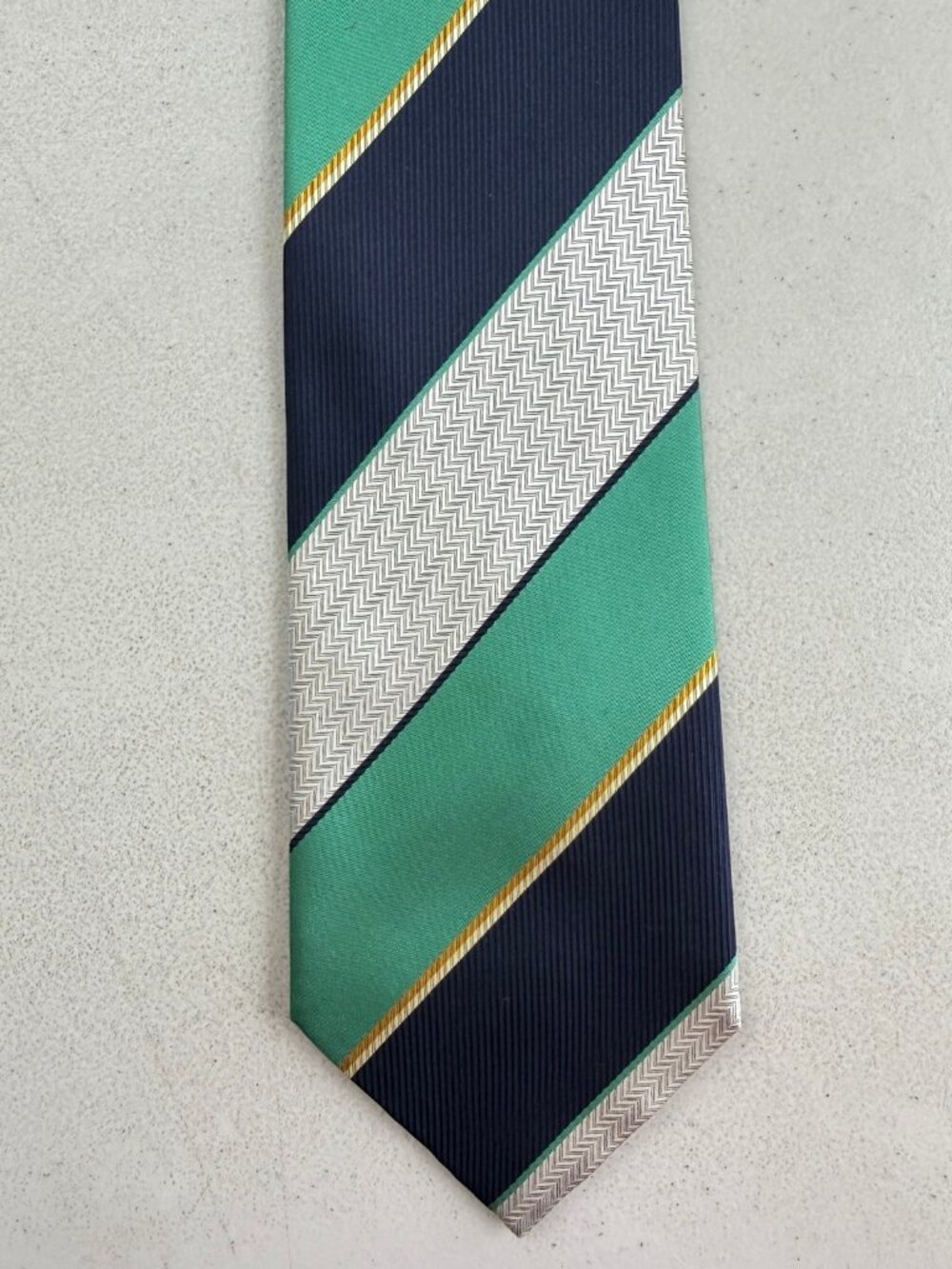 Vintage Diagonal Striped Silk Tie 90s Prep School Stripes Necktie Green/Silver/N